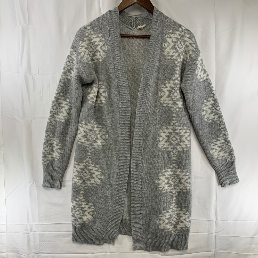 Hem & Thread Cardigan Womens Small Gray Southwestern Open Front Longline Sweater